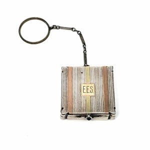 Vintage James E Blake Co Silver & 14K Inlaid Vanity Case w/ Chain Loop #6155